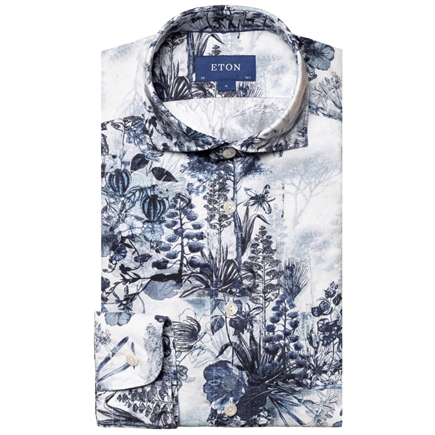 eton Floral Print Cotton-Tencel Skjorte