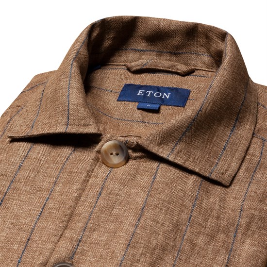 Eton Striped Linen Twill Overskjorte