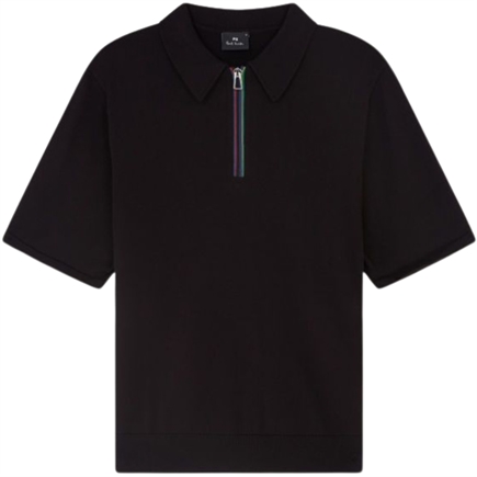 Zip Knitted Cotton Polo T-shirt