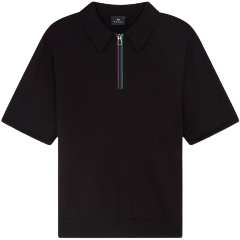 Zip Knitted Cotton Polo T-shirt
