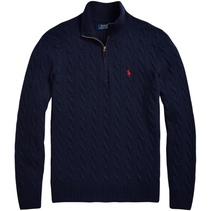 Polo Ralph Lauren Cable-Knit Wool-Cashmere Quarter-Zip Strik