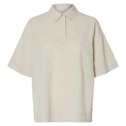 Selected Femme Luisa Linen Blend Polo T-Shirt