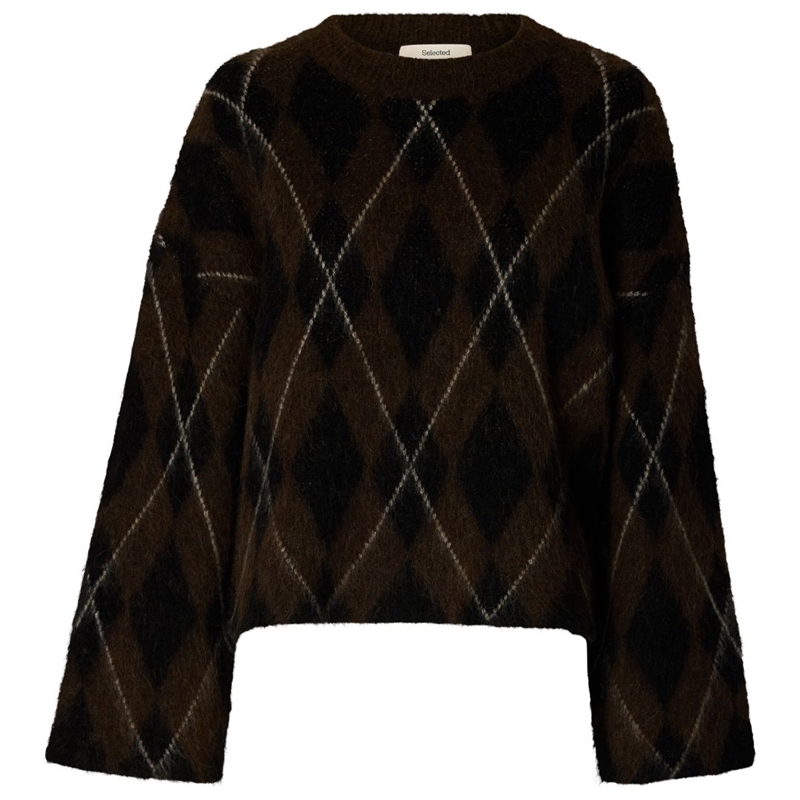 Selected Femme Lulu Brushed Argyle Knit O-Neck Strik
