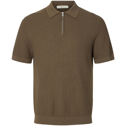 Selected Homme Cran SS Knit Structure Zip Polo T-shirt