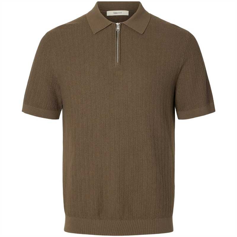 Selected Homme Cran SS Knit Structure Zip Polo T-shirt