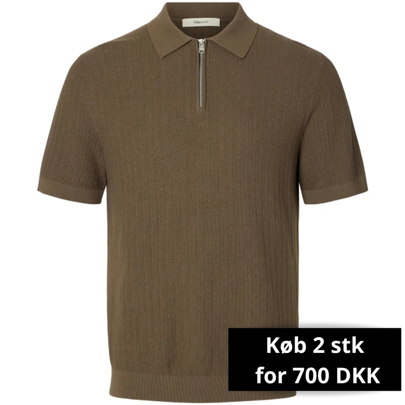 Selected Homme Cran SS Knit Structure Zip Polo T-shirt