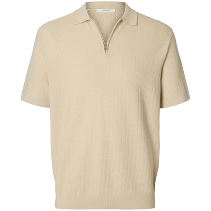 Selected Homme Cran SS Knit Structure Zip Polo T-shirt