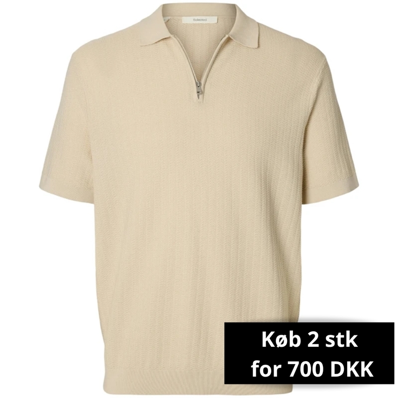 Selected Homme Cran SS Knit Structure Zip Polo T-shirt