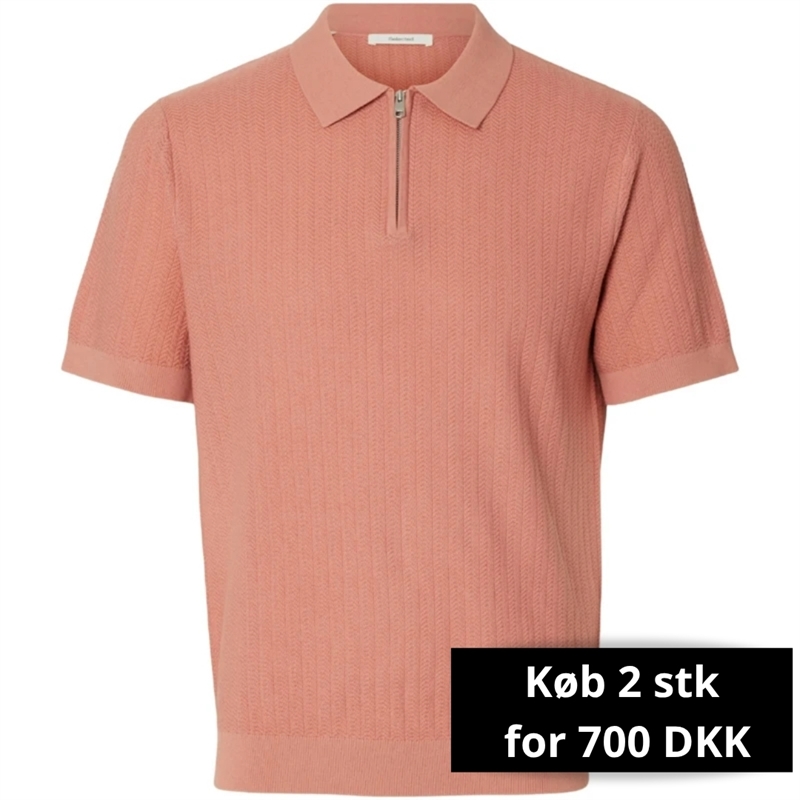 Selected Homme Cran SS Knit Structure Zip Polo T-shirt