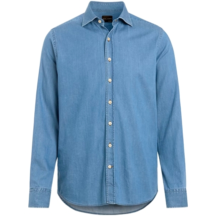 Oscar Jacobson Slim Fit Cut Away Washed Denim Skjorte